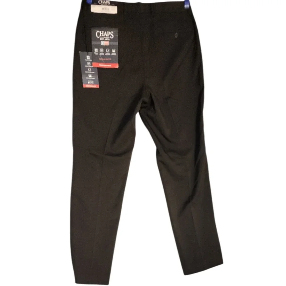 Chaps Performance Men 30x30 Dress Pants Black Flat Front Stretch Slacks NWT